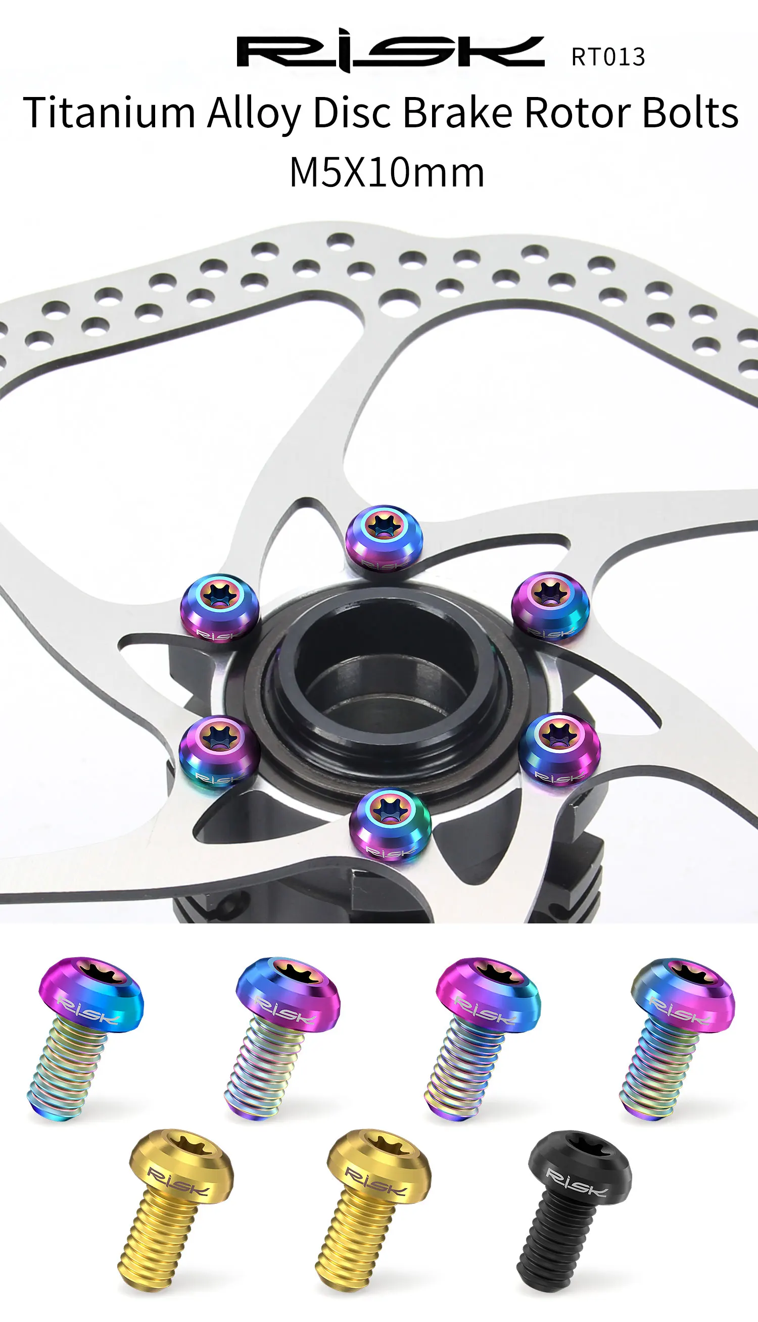 RISK 12pcs/bag Mountain Road Bike Bicycle TC4 Titanium M5X10mm Disc Brake Rotor Fixing Bolts Screws T25 Torx Round Head