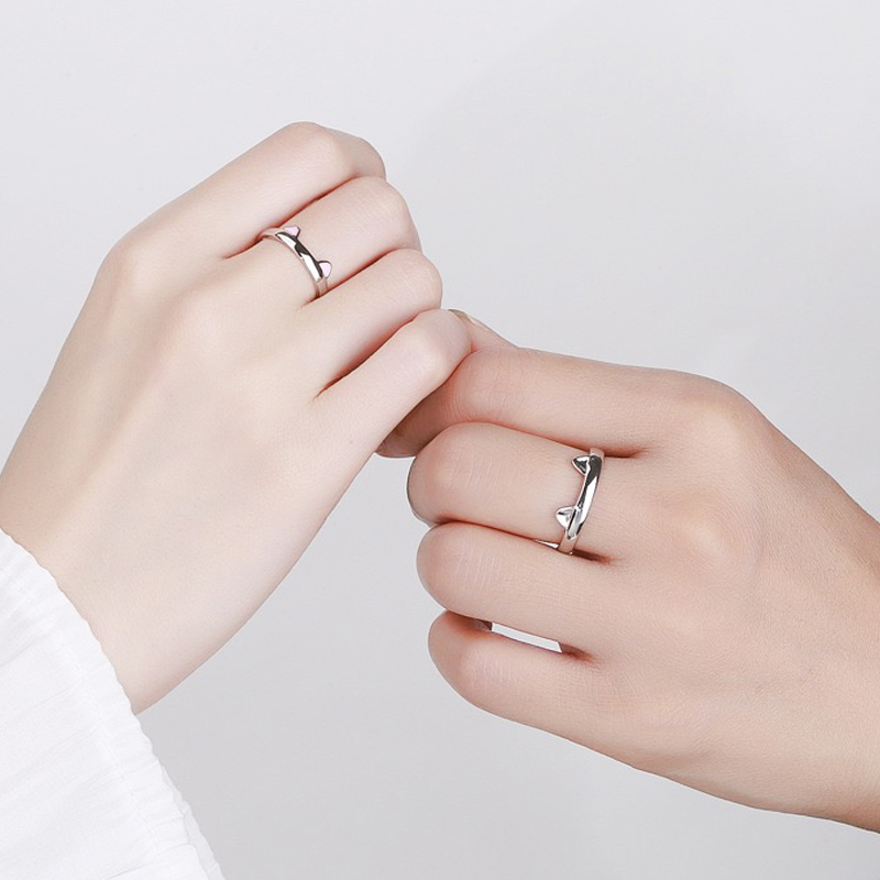 2pcs Y2K Cute Cat Paw Print Ring Women Girls Adjustable Cat Ears Paw Animal Finger Ring Couple Cartoon Little Gift Jewelry