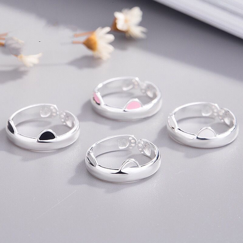 2pcs Y2K Cute Cat Paw Print Ring Women Girls Adjustable Cat Ears Paw Animal Finger Ring Couple Cartoon Little Gift Jewelry
