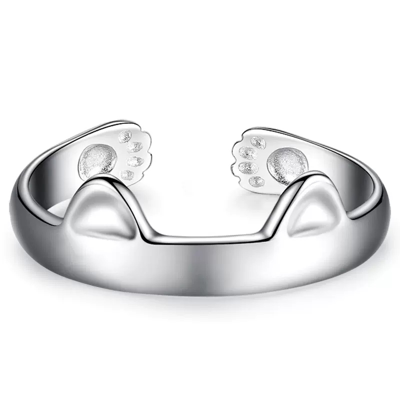 2pcs Y2K Cute Cat Paw Print Ring Women Girls Adjustable Cat Ears Paw Animal Finger Ring Couple Cartoon Little Gift Jewelry