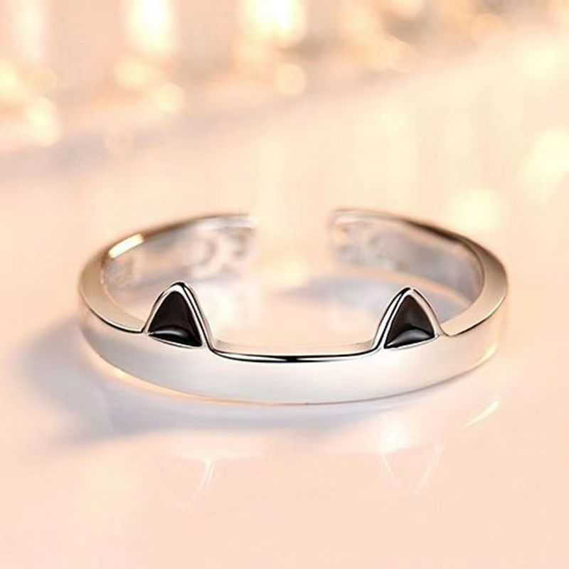 2pcs Y2K Cute Cat Paw Print Ring Women Girls Adjustable Cat Ears Paw Animal Finger Ring Couple Cartoon Little Gift Jewelry