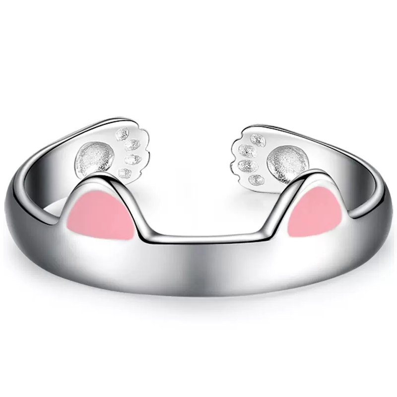 2pcs Y2K Cute Cat Paw Print Ring Women Girls Adjustable Cat Ears Paw Animal Finger Ring Couple Cartoon Little Gift Jewelry