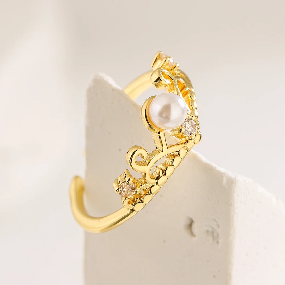 NEWBUY 2025 Trendy Gold Color Crown Charm Finger Rings Open Design Adjustable Shiny CZ Zircon Wedding Jewelry Female