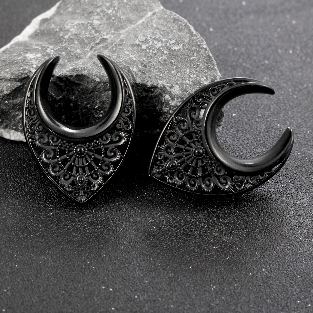 Twolobes 2PCS Vintage 316 Stainless Steel New Saddle Tunnels Hangers Gauges Plugs Piercing Body Jewelry Gift (8-25mm)