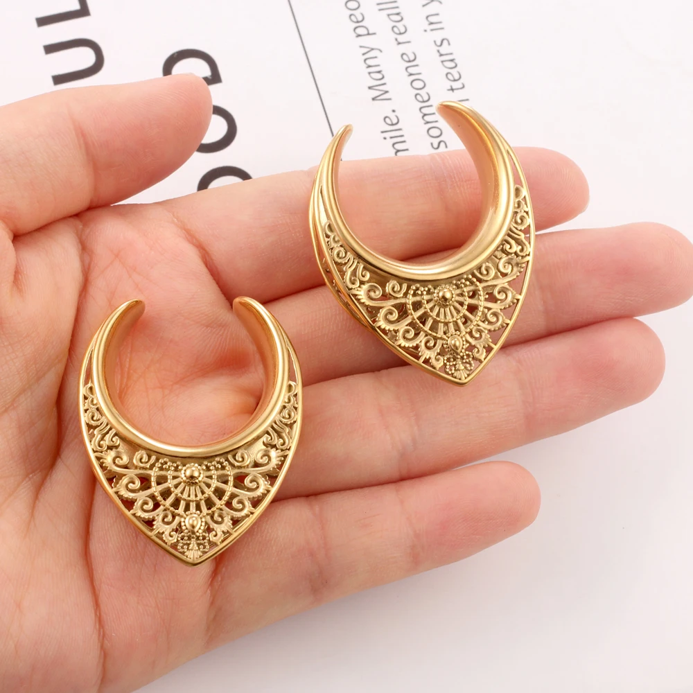 Twolobes 2PCS Vintage 316 Stainless Steel New Saddle Tunnels Hangers Gauges Plugs Piercing Body Jewelry Gift (8-25mm)