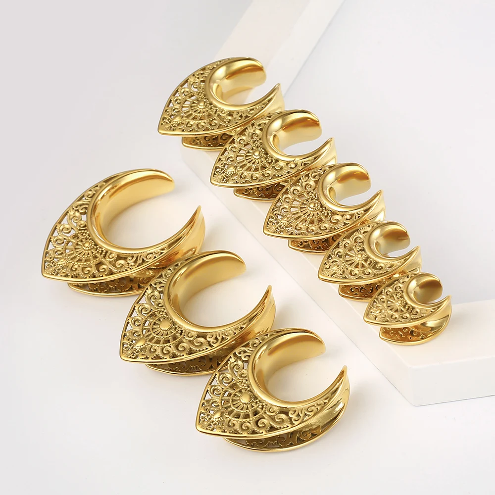 Twolobes 2PCS Vintage 316 Stainless Steel New Saddle Tunnels Hangers Gauges Plugs Piercing Body Jewelry Gift (8-25mm)