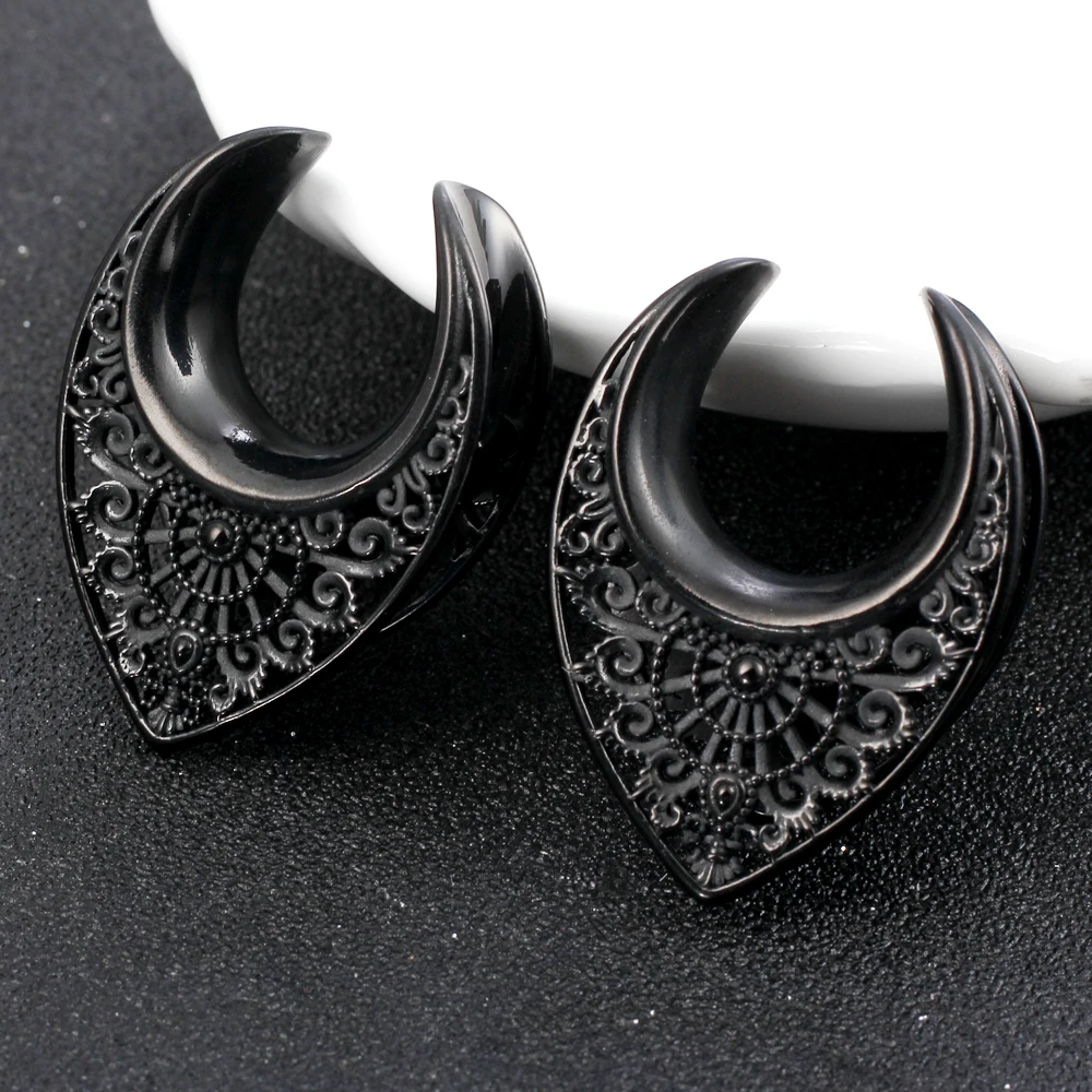 Twolobes 2PCS Vintage 316 Stainless Steel New Saddle Tunnels Hangers Gauges Plugs Piercing Body Jewelry Gift (8-25mm)