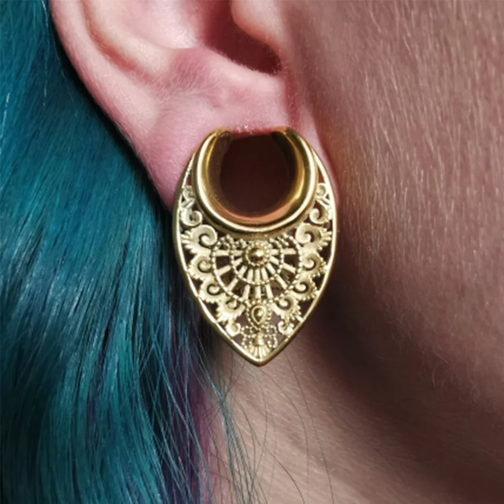 Twolobes 2PCS Vintage 316 Stainless Steel New Saddle Tunnels Hangers Gauges Plugs Piercing Body Jewelry Gift (8-25mm)