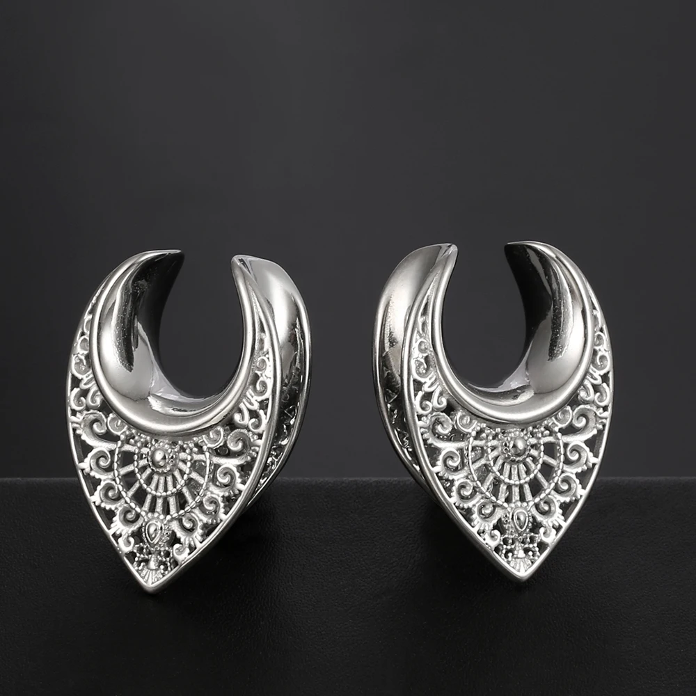 Twolobes 2PCS Vintage 316 Stainless Steel New Saddle Tunnels Hangers Gauges Plugs Piercing Body Jewelry Gift (8-25mm)