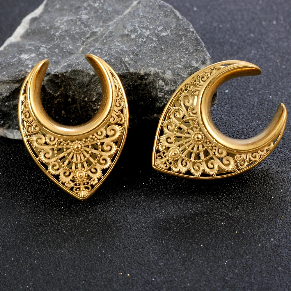 Twolobes 2PCS Vintage 316 Stainless Steel New Saddle Tunnels Hangers Gauges Plugs Piercing Body Jewelry Gift (8-25mm)