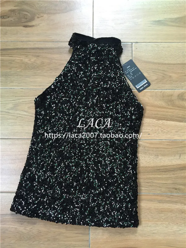 Sequins Women Fashion Shimmer Flashy Embellished High Quality Halter Neck Sleeveless Vest Sexy Tank Top Clubwear Stage Perform
