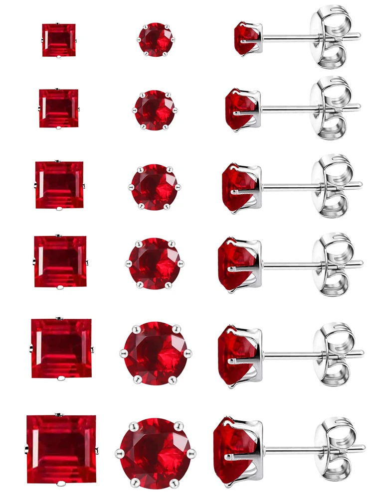 Stainless Steel Stud Earrings For Women Men Hypoallergenic Red Sets Multipack Cubic Zirconia Earrings Studs 3-8mm