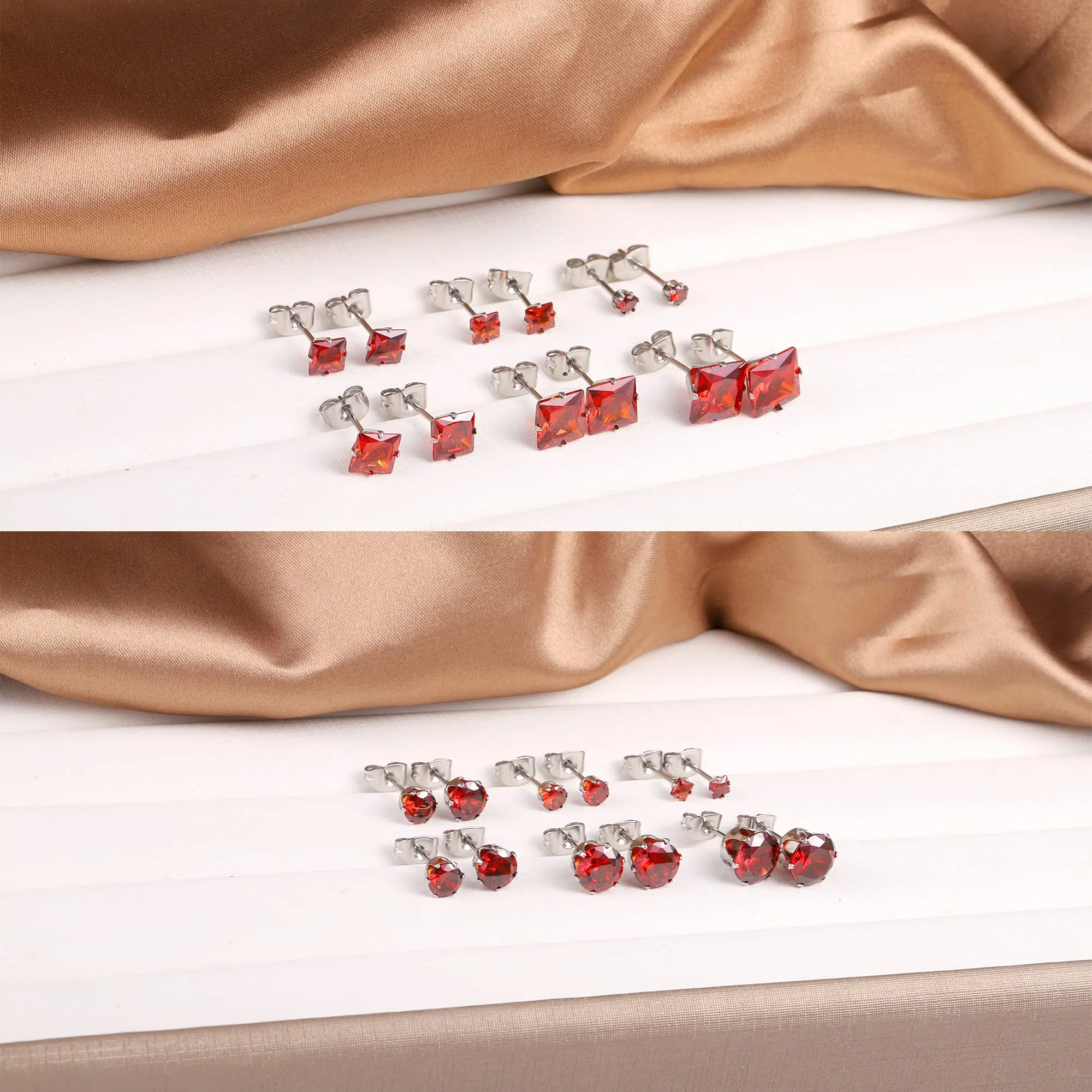 Stainless Steel Stud Earrings For Women Men Hypoallergenic Red Sets Multipack Cubic Zirconia Earrings Studs 3-8mm