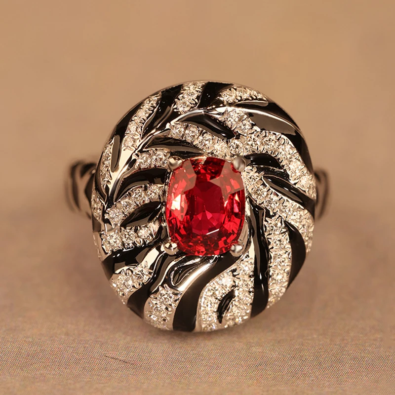 Foydjew 2023 New Trend Modern Retro Zebra Pattern Ruby Jewelry Sets European American Fashion Leopard Rings Drop Earrings