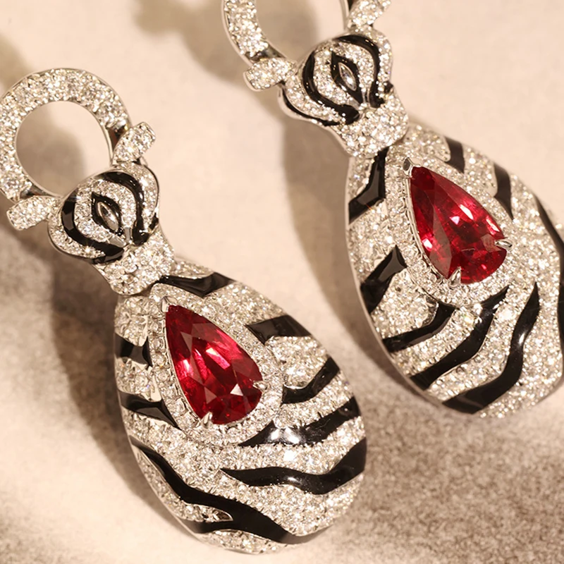 Foydjew 2023 New Trend Modern Retro Zebra Pattern Ruby Jewelry Sets European American Fashion Leopard Rings Drop Earrings