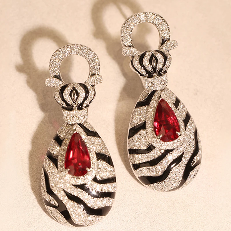 Foydjew 2023 New Trend Modern Retro Zebra Pattern Ruby Jewelry Sets European American Fashion Leopard Rings Drop Earrings