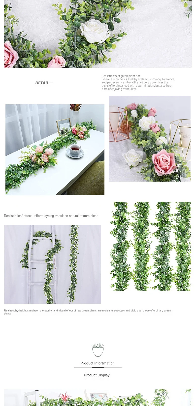 1.8m Artificial Eucalyptus Rattan Wedding Home Decoration Money Leaf Grass Rattan Wedding Background Arched Wall Decoration