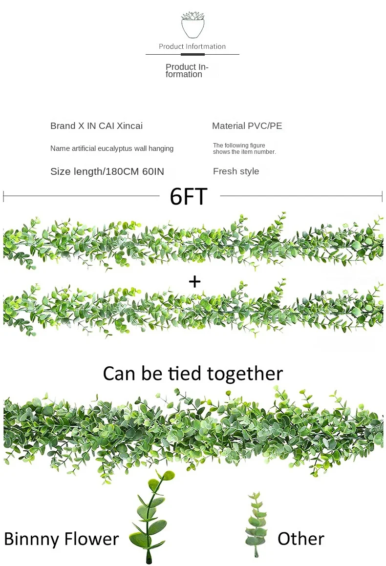 1.8m Artificial Eucalyptus Rattan Wedding Home Decoration Money Leaf Grass Rattan Wedding Background Arched Wall Decoration