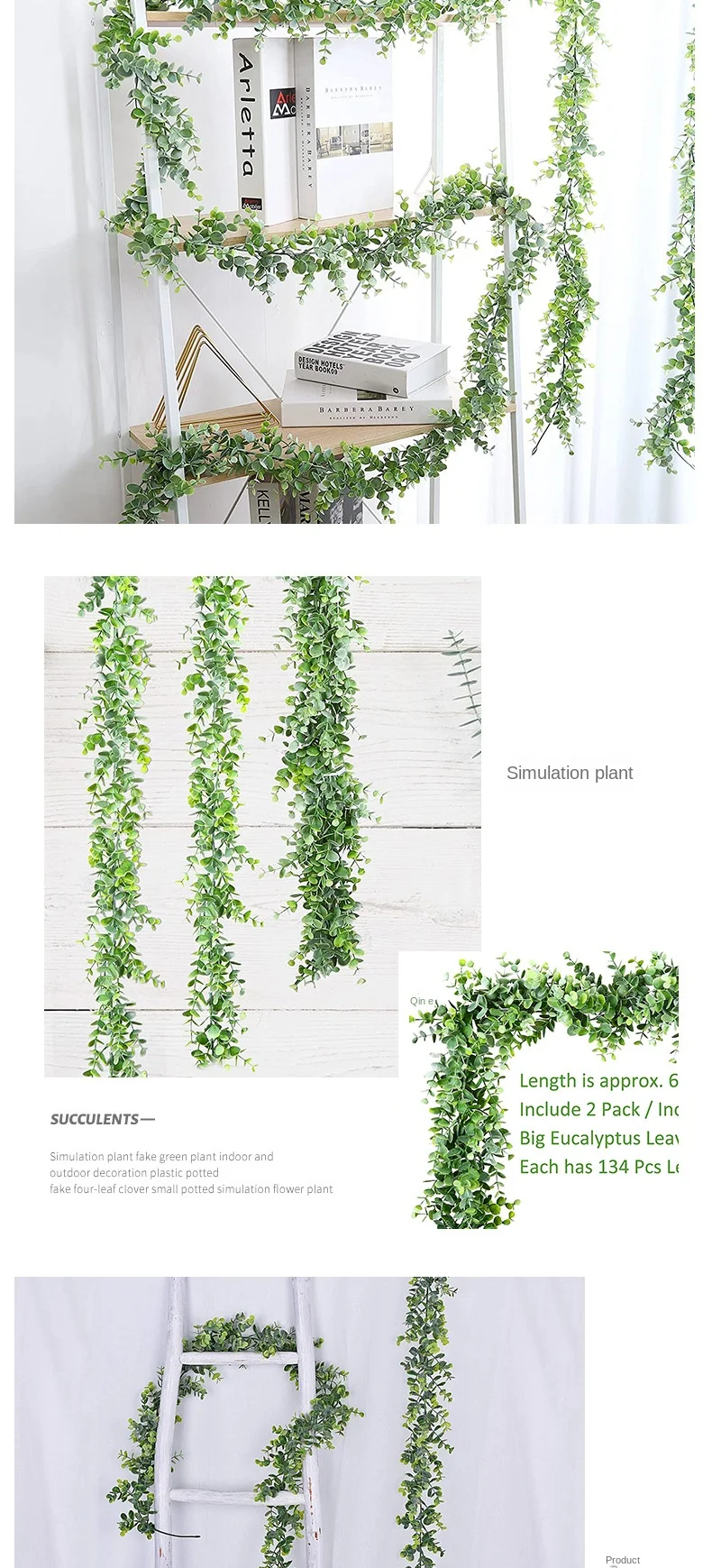1.8m Artificial Eucalyptus Rattan Wedding Home Decoration Money Leaf Grass Rattan Wedding Background Arched Wall Decoration