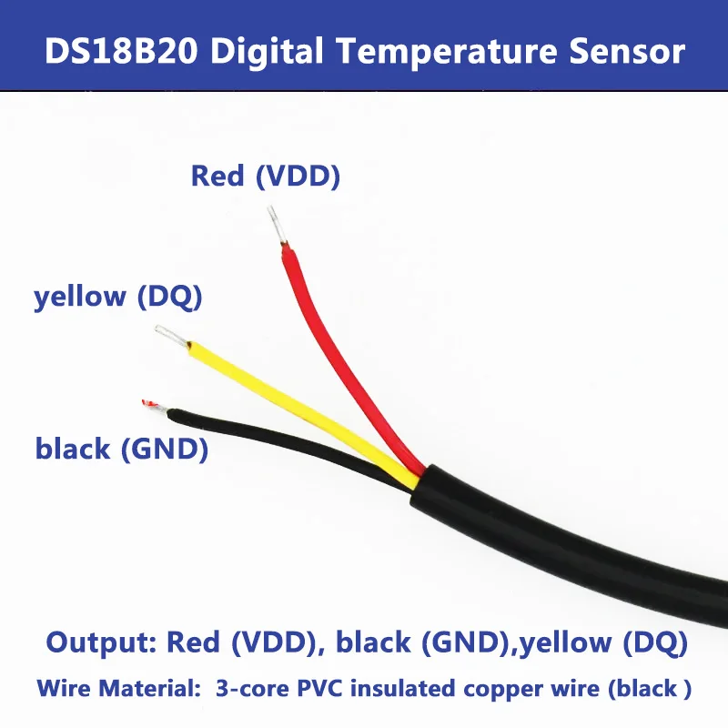 DS18B20 Digital Temperature Sensor G1/2" Thread Probe DIA=8mm PVC 3-core Wire SUS304 Stainless Steel Shell L30-200mm