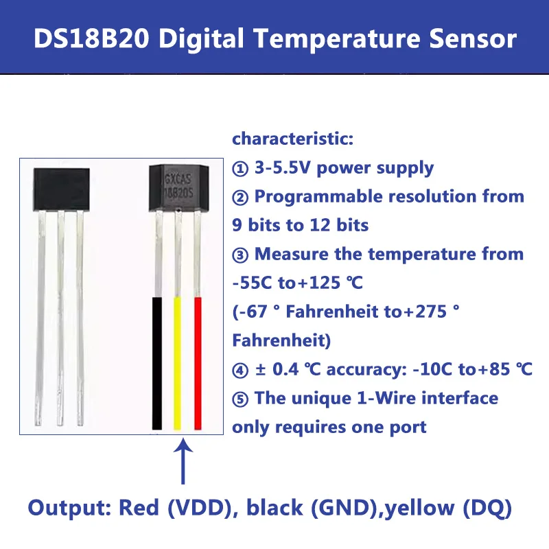 DS18B20 Digital Temperature Sensor G1/2" Thread Probe DIA=8mm PVC 3-core Wire SUS304 Stainless Steel Shell L30-200mm
