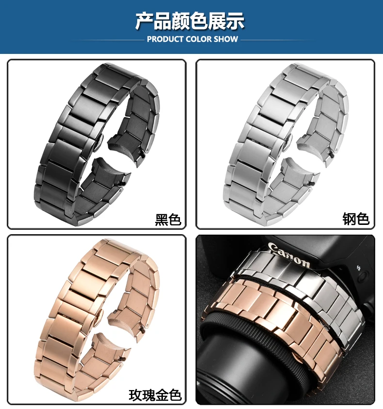22mm Stainless Steel Watchband for Armani AR2447 AR2448 AR2434 AR2432 AR2433 Watch Strap Bracelet Butterfly Buckle Black Silver