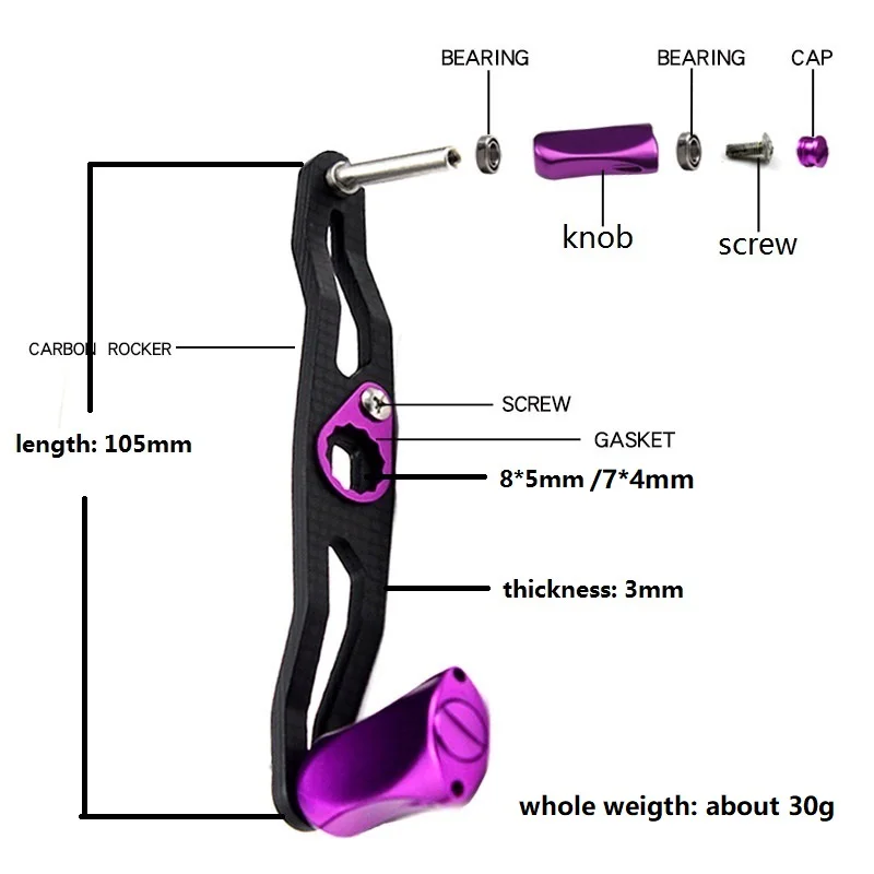 Ruke 1pc Fishing Reel Handle Carbon Fiber for S/D/A Typ Allloy Knob Hole 8*5/7mm Length 105mm Fishing Reel Rocker Accessory