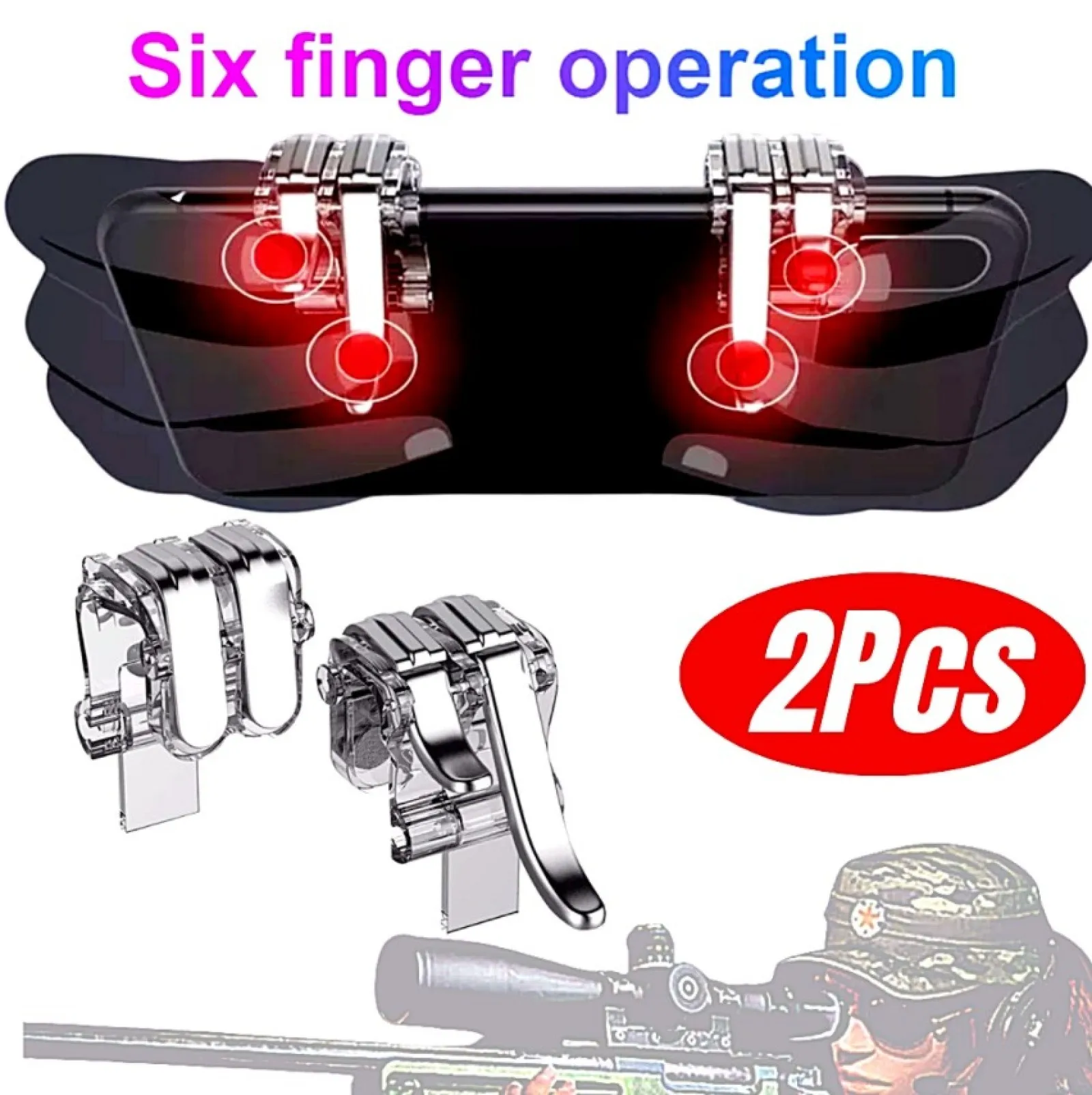 6 Finger Pubg Mobile Game Controller Phone Gamepad W6 Trigger L1 R1 Aim Shooting Button Joystick For IPhone Android Phone