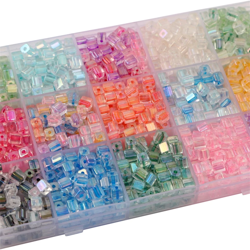 New 50pcs 5mm Colorful Glass Square Seed Beads Charm Cube Loose Spacer Beads for Jewelry Making DIY Bracelet Necklace Craft