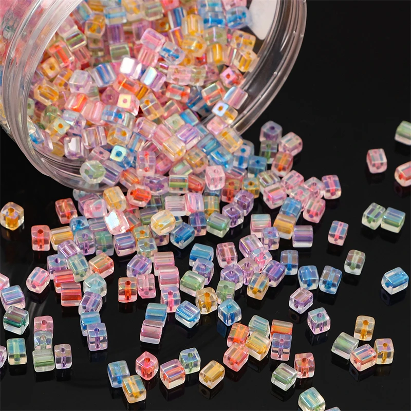 New 50pcs 5mm Colorful Glass Square Seed Beads Charm Cube Loose Spacer Beads for Jewelry Making DIY Bracelet Necklace Craft