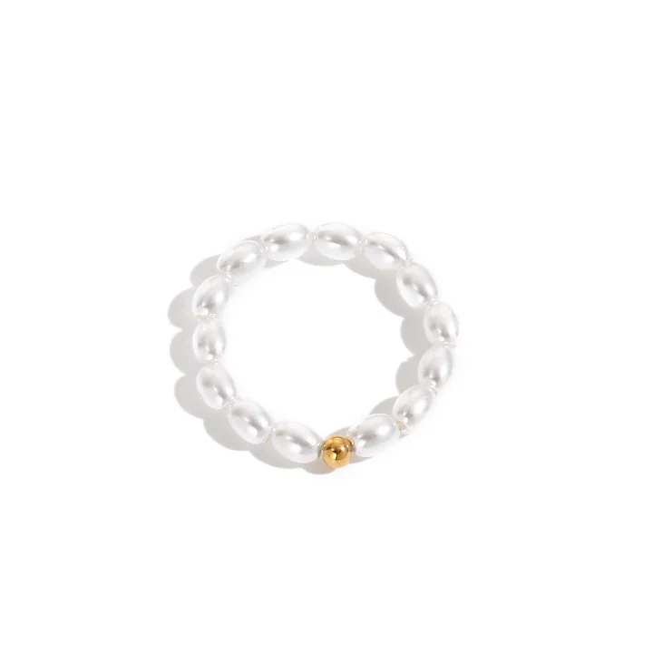 EMANCO Korean Imitation Pearl Minimalist Pearl Finger Ring White Round Pearl Ring Wedding Anniversary Gift