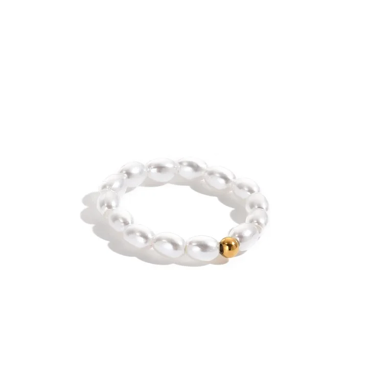 EMANCO Korean Imitation Pearl Minimalist Pearl Finger Ring White Round Pearl Ring Wedding Anniversary Gift