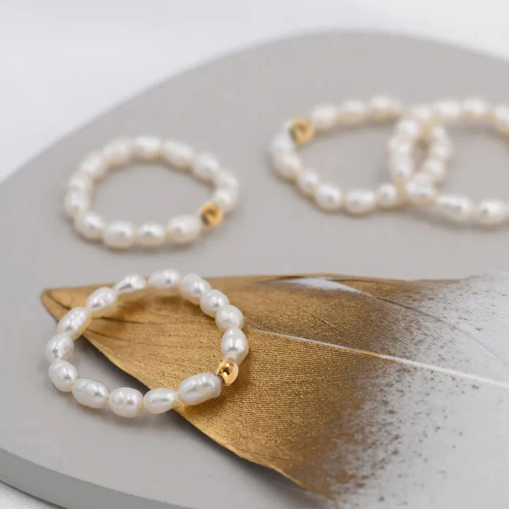 EMANCO Korean Imitation Pearl Minimalist Pearl Finger Ring White Round Pearl Ring Wedding Anniversary Gift