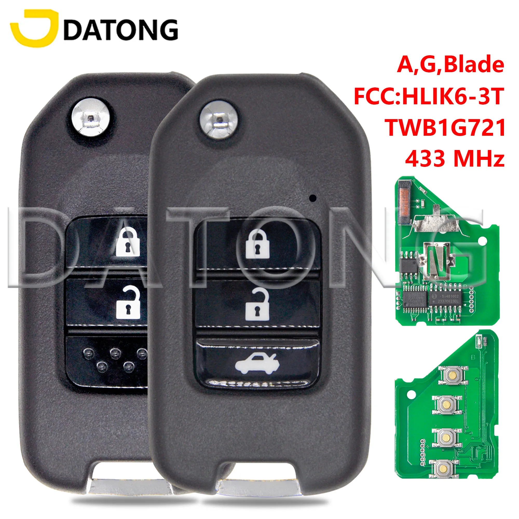 Datong World TWB1G721 HLIK6-3T ID47 433MHz A/G Blade Car Remote Key For Honda Accord Civic City CRV Jazz XR-V Vezel HR-V FRV