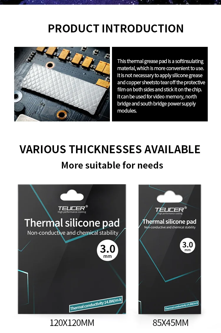 TEUCER Heat Conducting Thermal Heatsink Conductive Silicone Pad 14.8W/mk Computer Laptop GPU VGA Card CPU Cooling Grease Pad