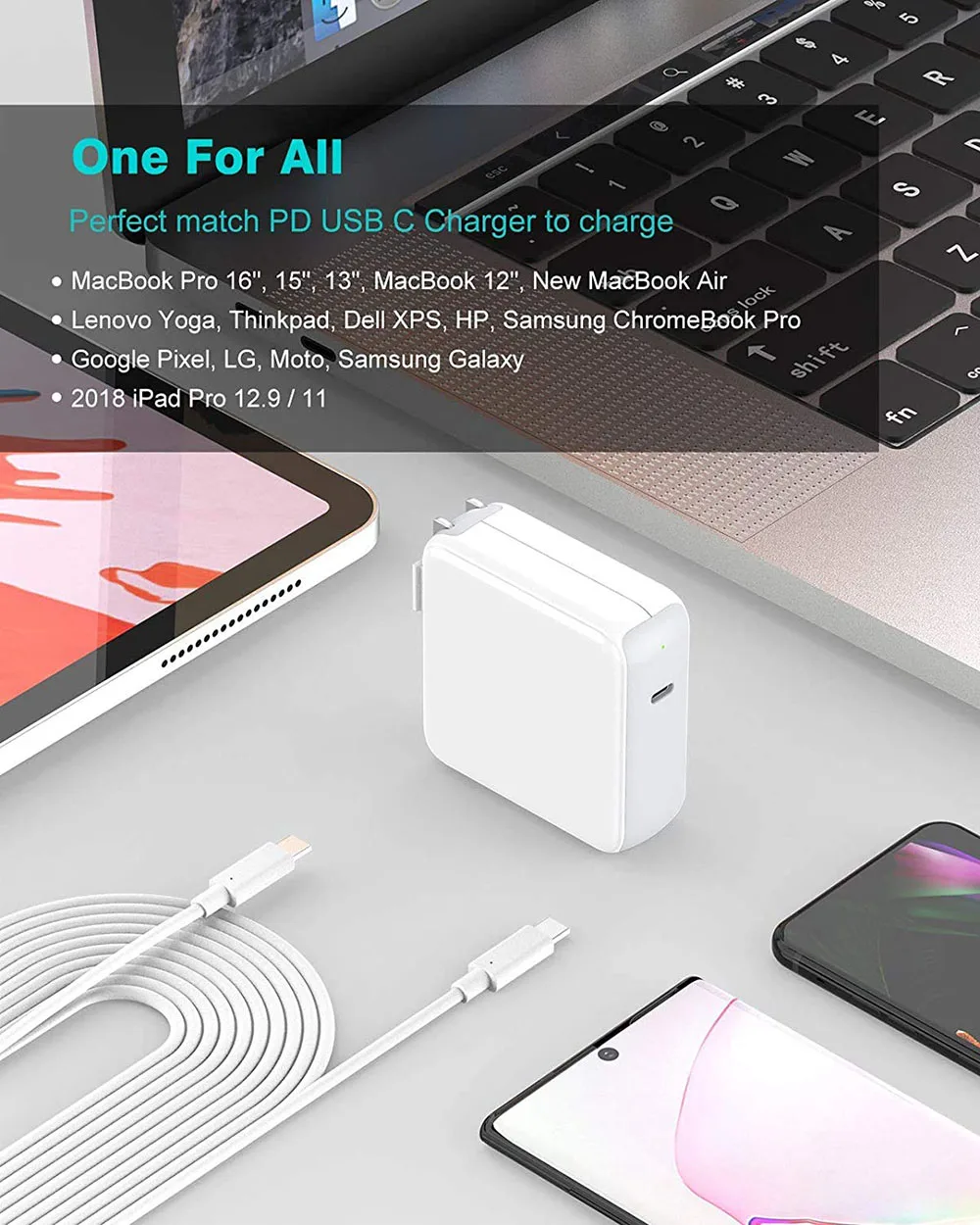 USB C 60W 100W PD Cable USB C to USB C for MacBook Air, Mac Book Pro, Type C Cord for New iPad Pro 12.9/11, Air 4/5, Mini 6