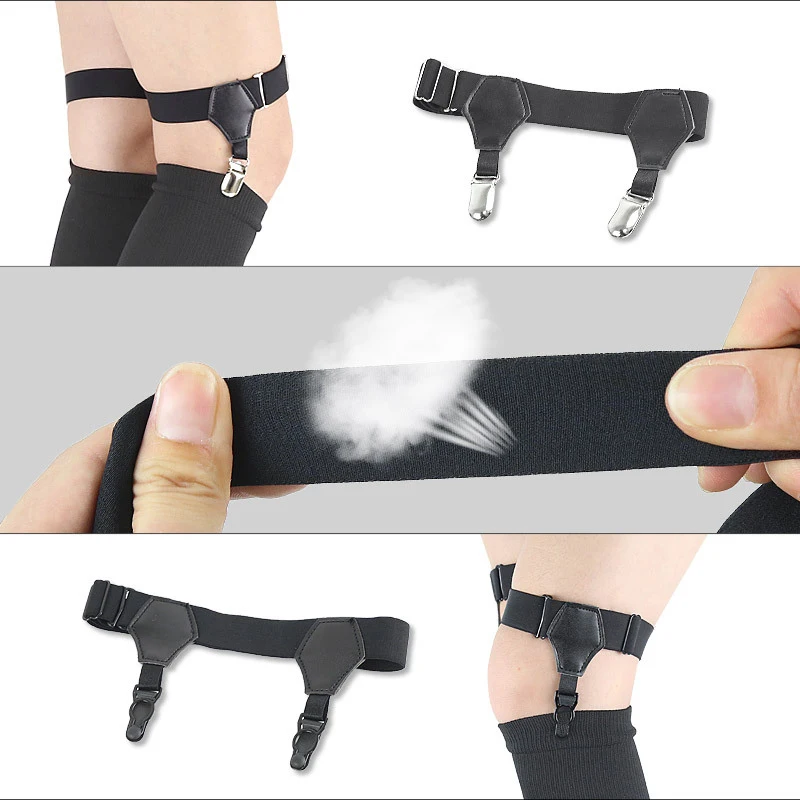 1 Pair Black Sock Garters for Women Girl JK Japanese Style Adjustable Elastic Non-Slip Sock Garter Holder Belt Leg Suspenders