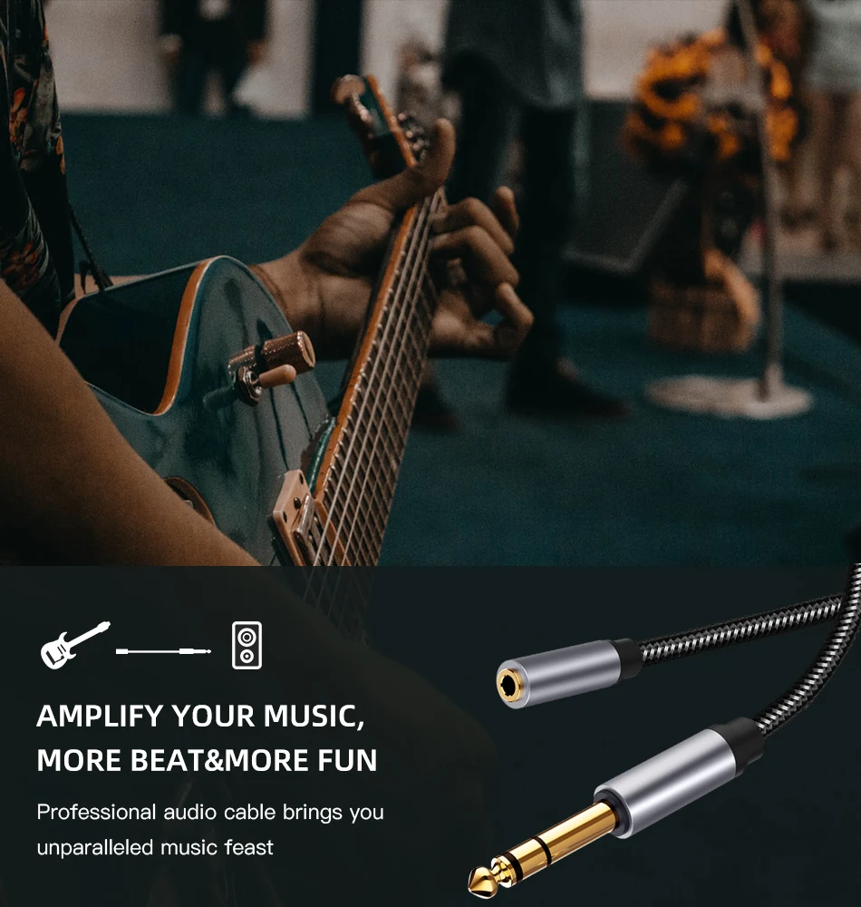 Gold Plated 1/4 To 1/8 Inch TRS 3.5mm Jack Female To 6.35mm Male Aux Stereo Audio Adapter Cable for Headphones Amplifier Guitar