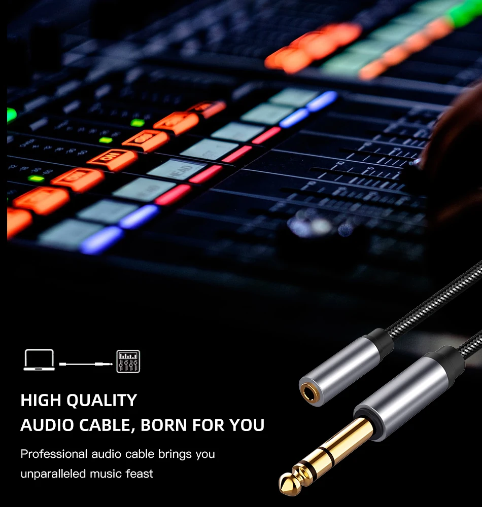 Gold Plated 1/4 To 1/8 Inch TRS 3.5mm Jack Female To 6.35mm Male Aux Stereo Audio Adapter Cable for Headphones Amplifier Guitar