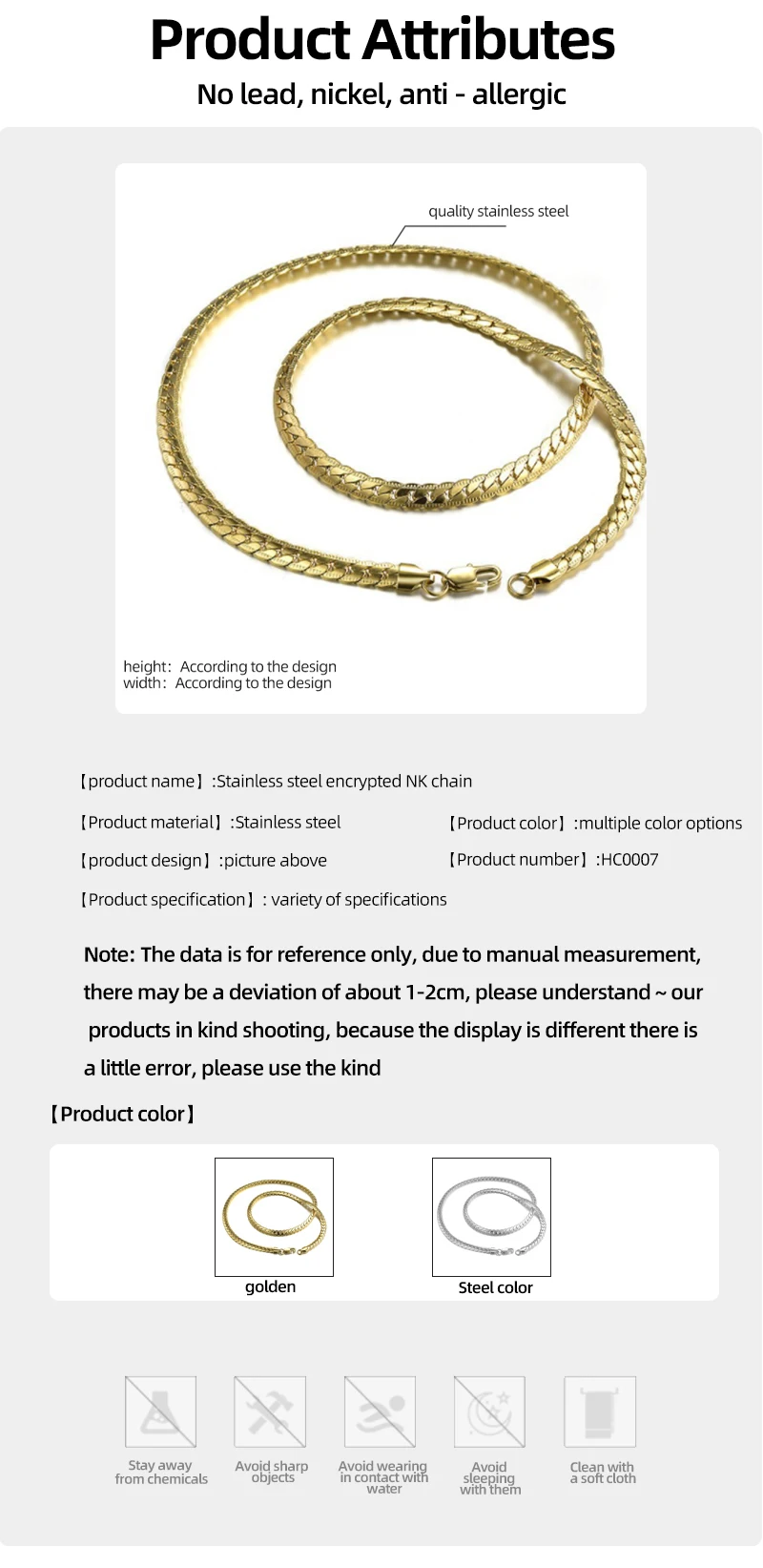 HIYEE Fashion Classic 3-8MM Figaro Chain Stainless Steel Non-Fading Waterproof Necklace For Men's And Women's Parties