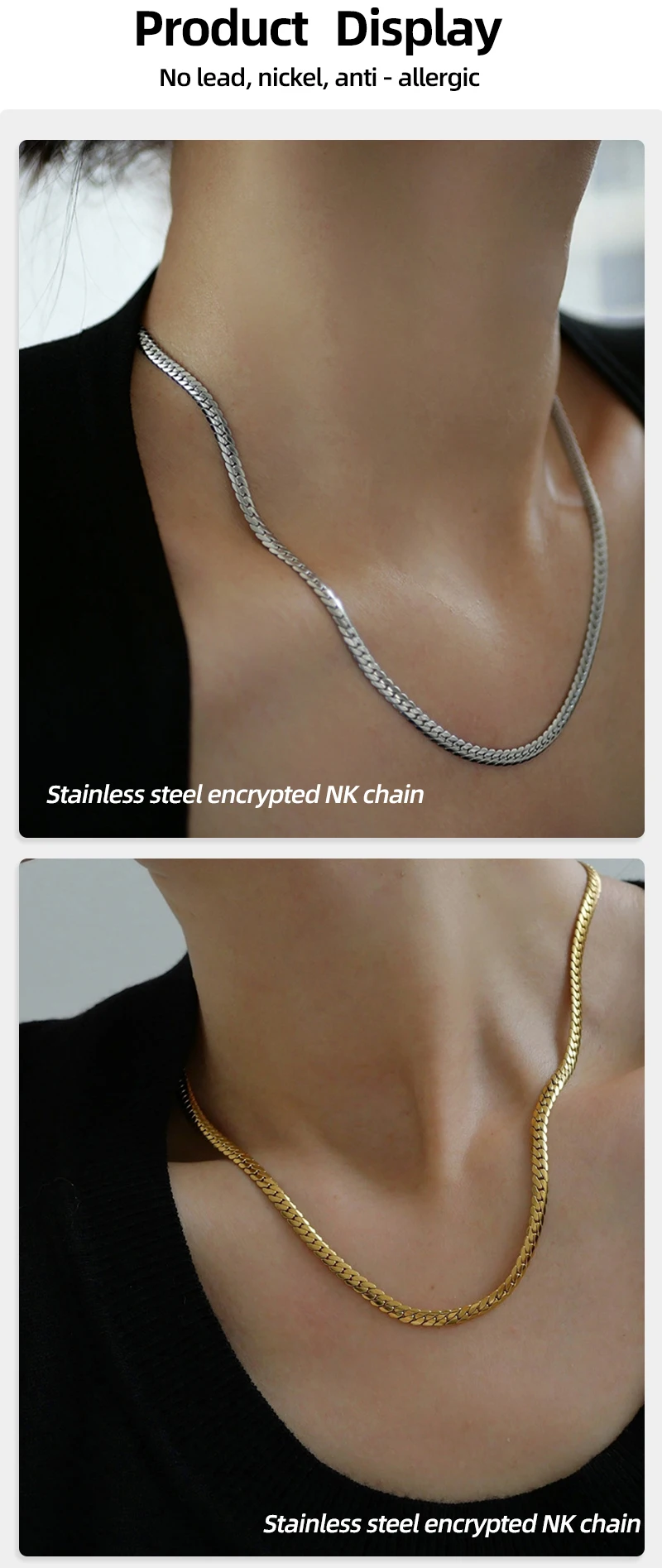 HIYEE Fashion Classic 3-8MM Figaro Chain Stainless Steel Non-Fading Waterproof Necklace For Men's And Women's Parties