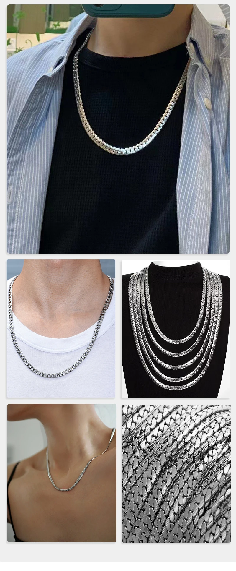 HIYEE Fashion Classic 3-8MM Figaro Chain Stainless Steel Non-Fading Waterproof Necklace For Men's And Women's Parties