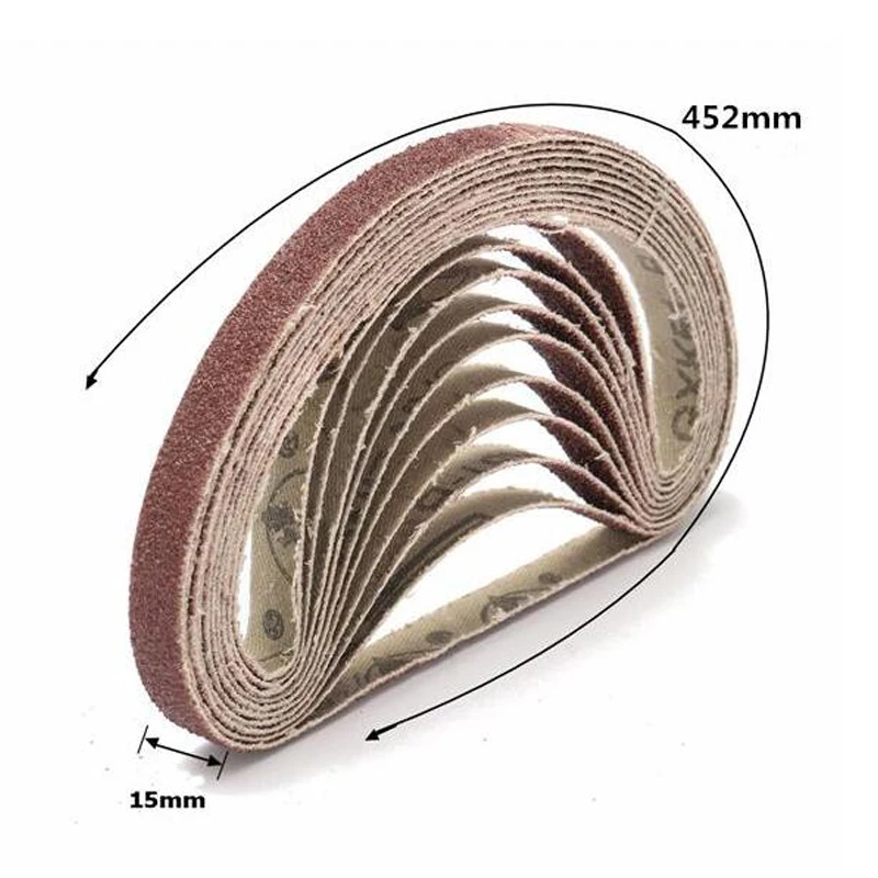 15x452mm Sanding Belt 60/80/100/120/240/400/600 Grit for M10 Sander Adapter Polishing Machine Abrasive Tools