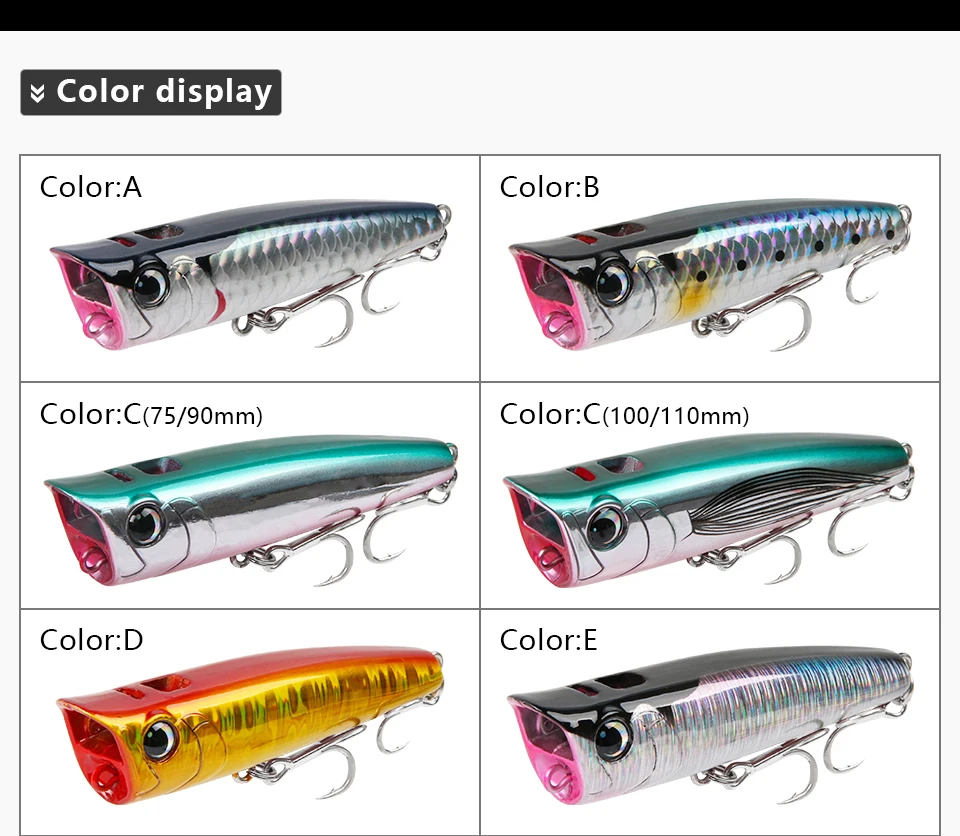 LETOYO Topwater Popper 8.5-30g floating Rock pop Artificial Hard Baits for Bass Perch Pike Fishing Lure