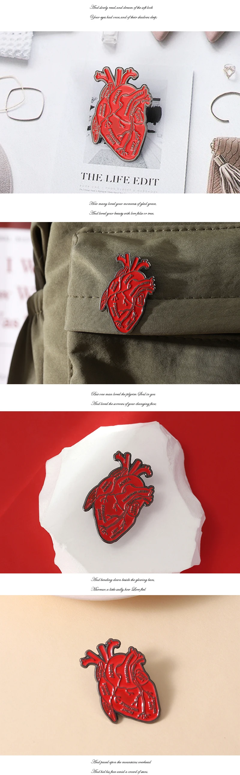 Organ Heart Enamel Pins Custom Anatomy Medical Brooches Lapel Badges Gothic Jewelry Gift for Student Friends