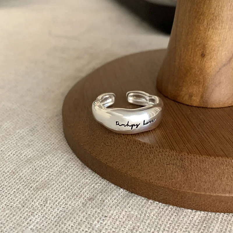 925 Sterling Silver Simple Retro Letters Rings For Women Geometric Fashion Smiple Open Handmade Allergy Party Jewelry Gift
