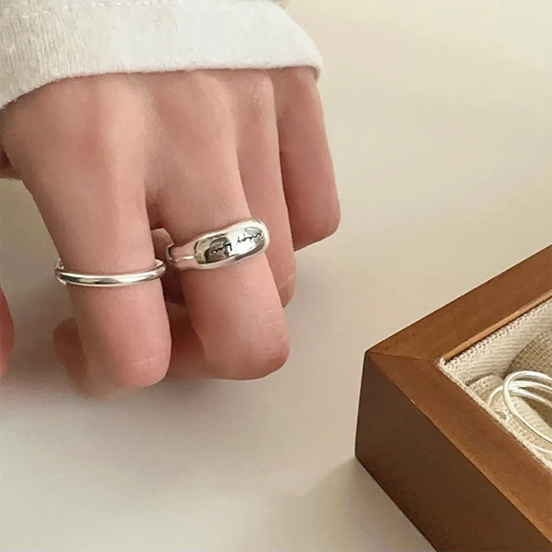 925 Sterling Silver Simple Retro Letters Rings For Women Geometric Fashion Smiple Open Handmade Allergy Party Jewelry Gift