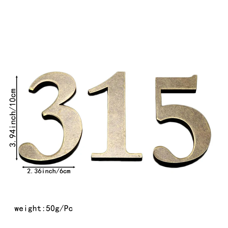 1PCS Metal Door Number with Backing Adhesive 10*6cm House Number Apartment Door Number for Outdoor Hotel Home Mail Box Label 0-9