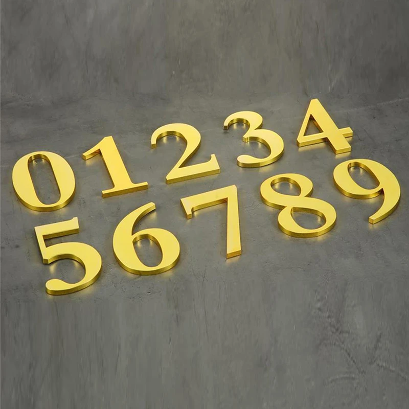 1PCS Metal Door Number with Backing Adhesive 10*6cm House Number Apartment Door Number for Outdoor Hotel Home Mail Box Label 0-9