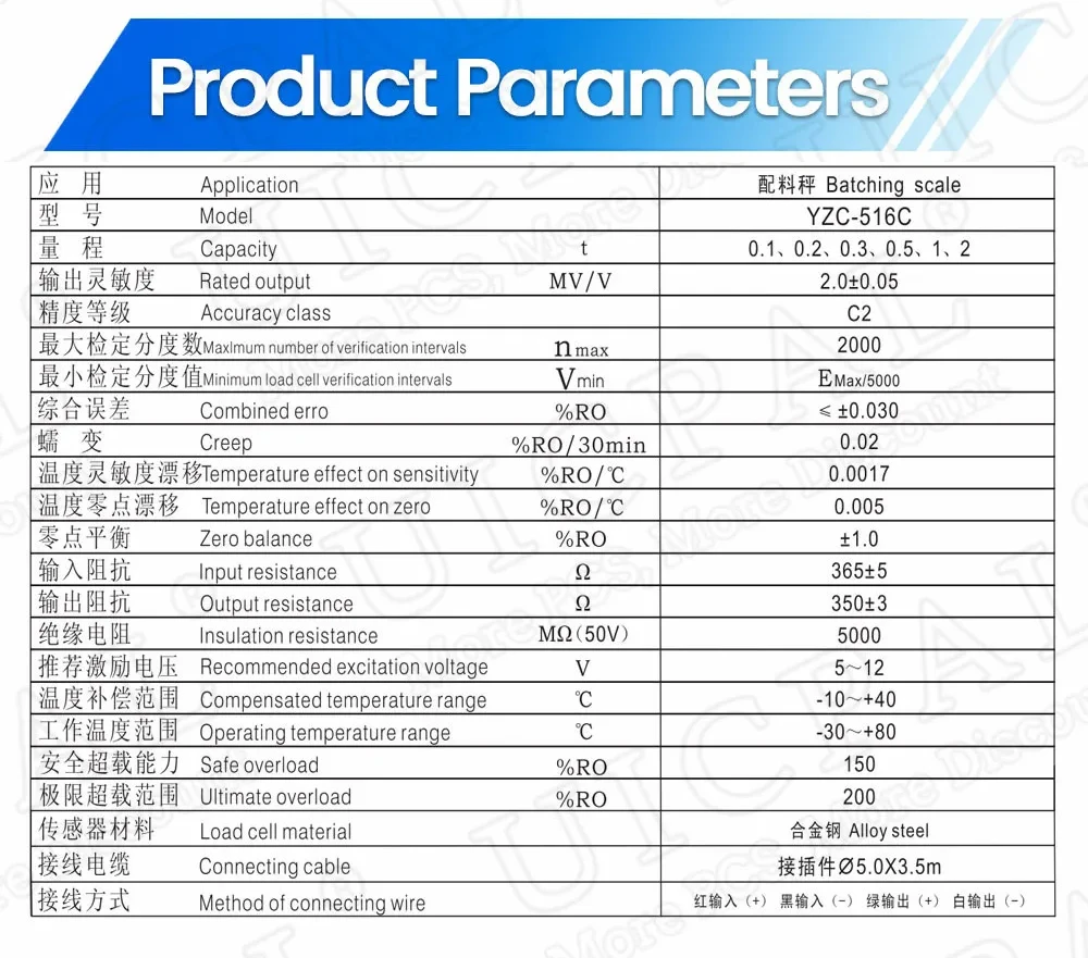 YZC-516C Load Cell S Type 100kg 200kg 300kg 500kg 1T 1.5T 2T Pressure Tension Sensor Made of Aluminum Alloy